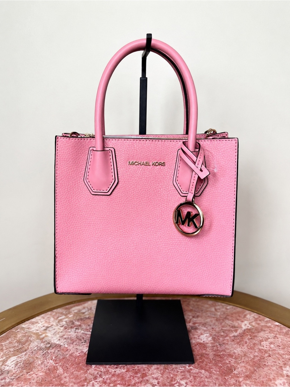 100% Authentic Michael Kors Pink Primrose Leather Satchel with MK Charm